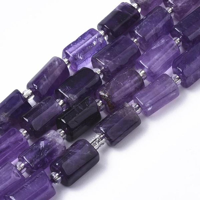 Brins de perles d'améthyste naturel, facetté, colonne, 8-11mm — Perles à bijoux