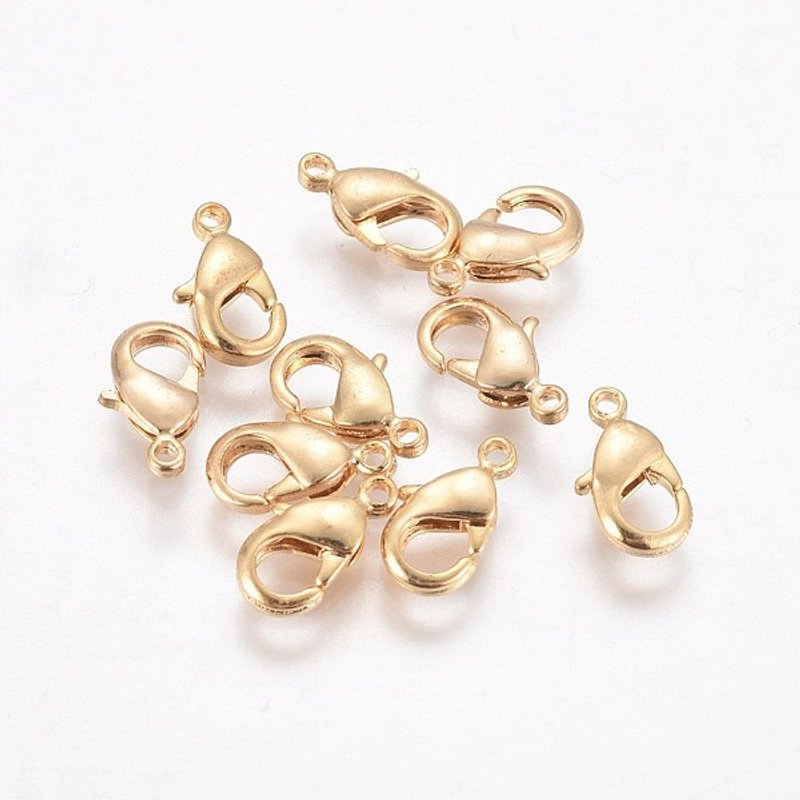 Brass Lobster Claw Clasps, 18K Gold Plated, 10x6x2.5mm — Jewelry Findings