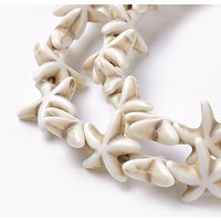 Synthetic Turquoise Starfish Beads Strands, Dyed, White, 36-40pcs