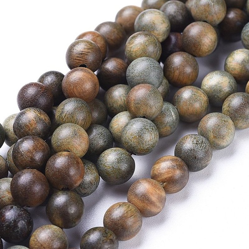 Brins de perles de bois de santal naturel, rondes, olive, 8mm, 51pcs — Perles à bijoux