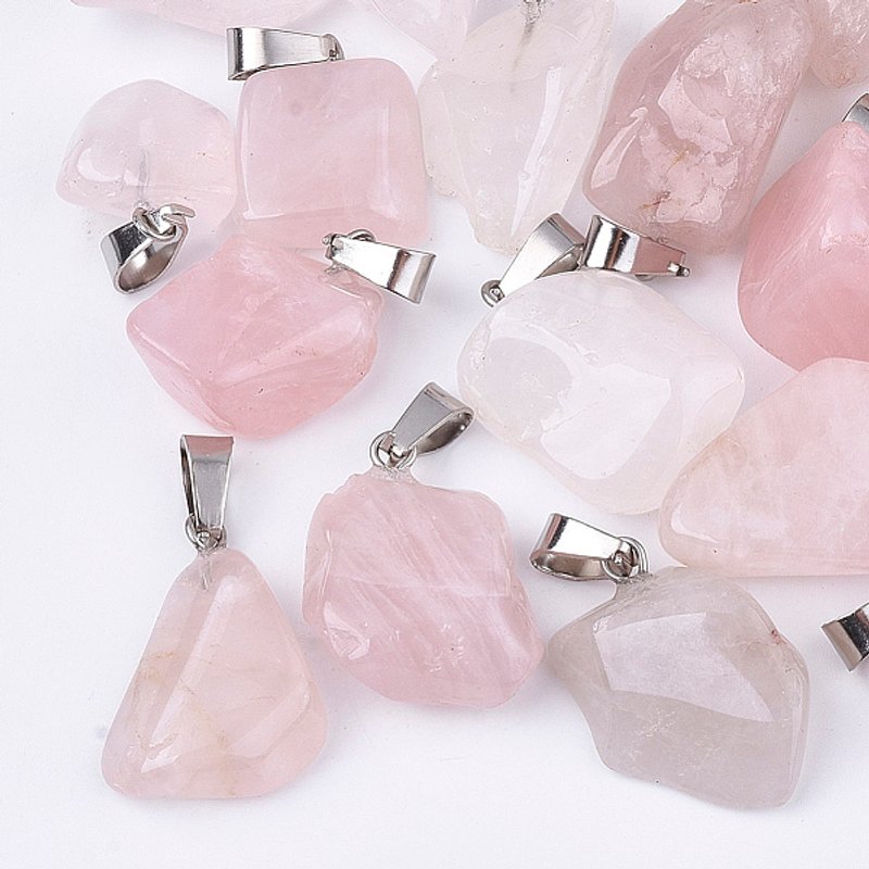 Natural Rose Quartz Pendants with Stainless Steel Bails — Charms & Pendants