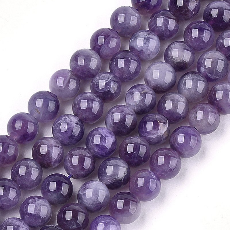 Fils de perles d'améthyste naturelle, rond, 8 mm, 15,3 pouces — Perles à bijoux