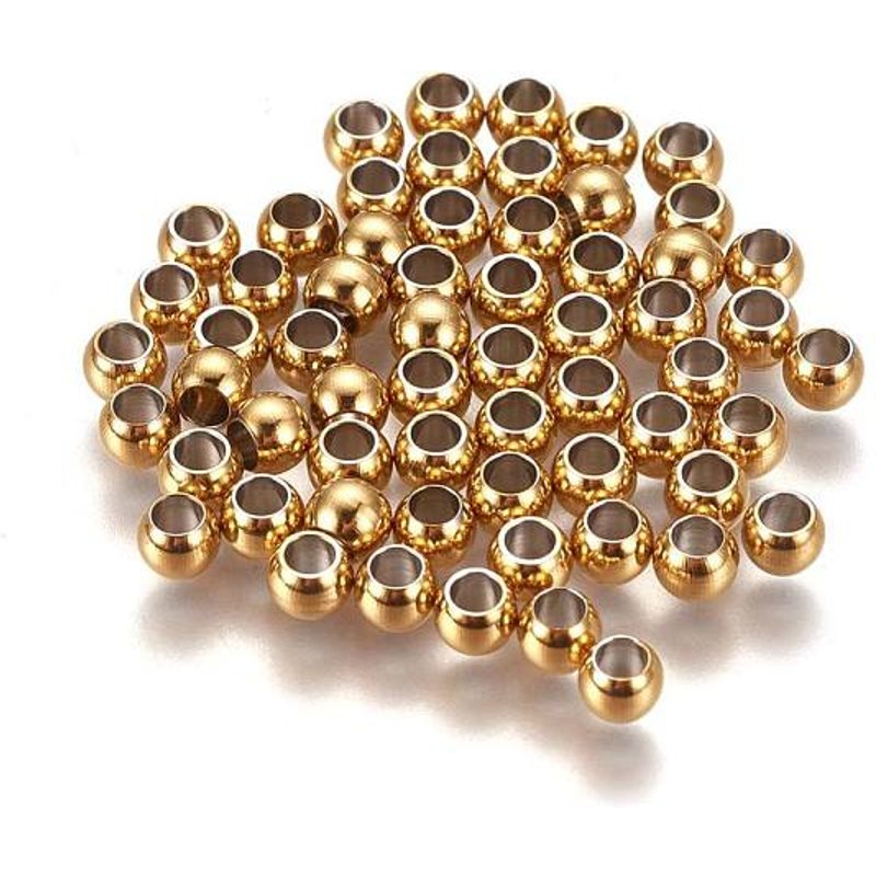 Perles Espacées Rondes en Acier Inoxydable 304, Dorées, 4x3mm — Perles à bijoux