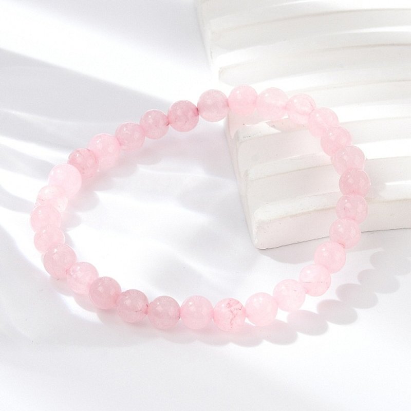 Bracelet Élastique en Quartz Rose Naturel, Rond, Teinté — Bracelet Femme