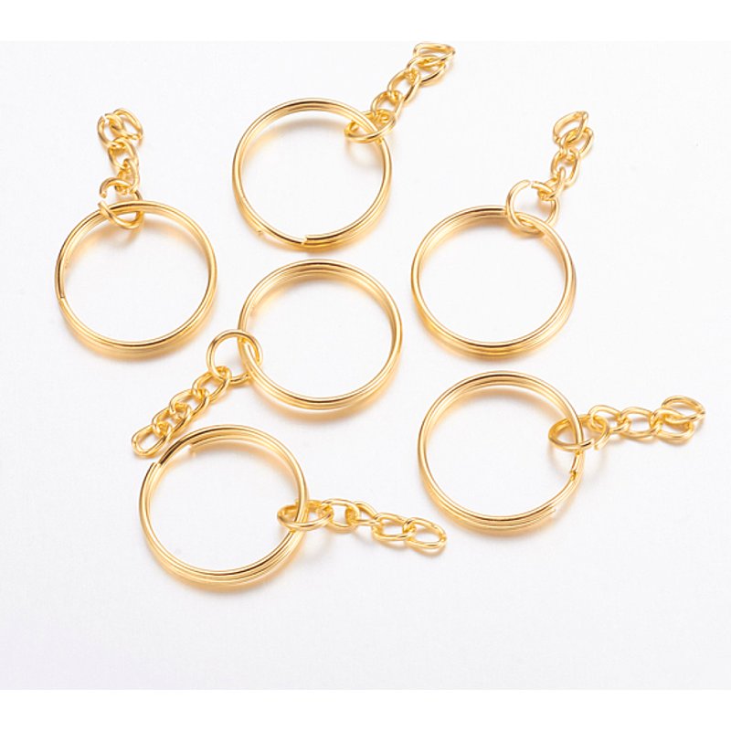 Iron Split Key Rings with Curb Chains and Keychain Clasp Findings — Jewelry Findings