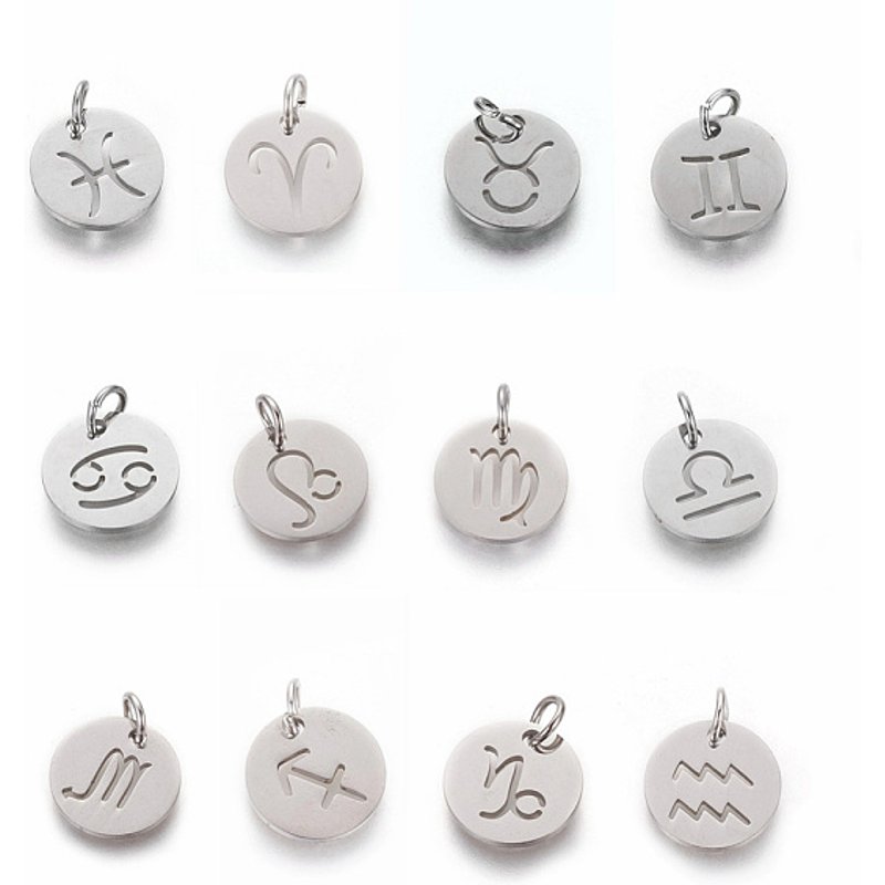 Pendentifs en Acier Inoxydable 304 Non-Oxydable, Signes du Zodiaque, 12pcs — Breloques et pendentifs