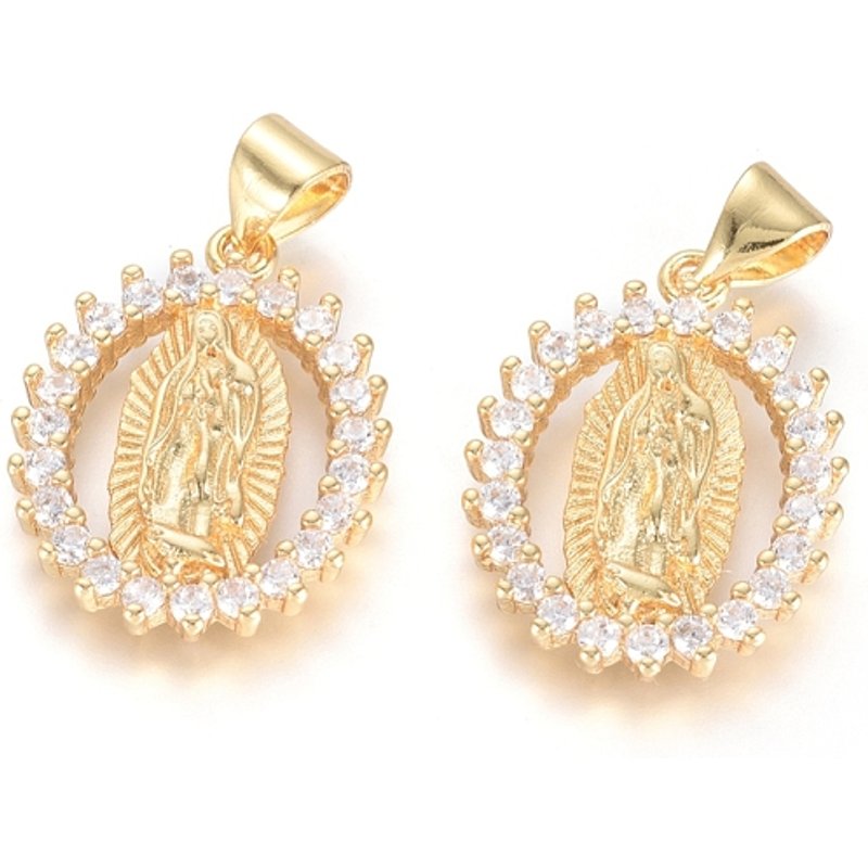 Pendentif en laiton micro pave zircon cubique, Vierge de Guadalupe — Breloques et pendentifs
