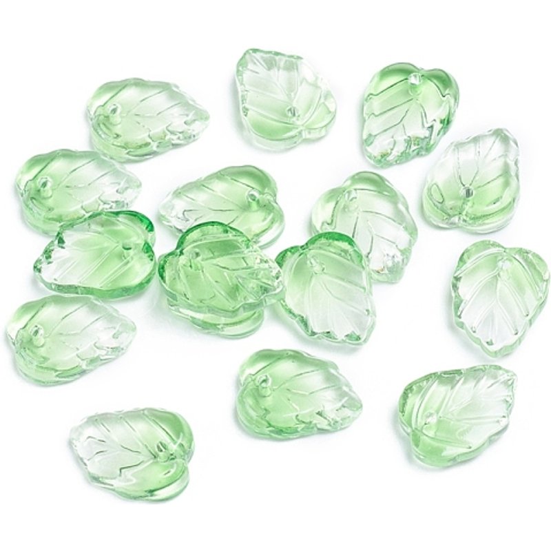 Charms en Verre Transparent Bicolore en Forme de Feuille, Vert Lime — Breloques et pendentifs
