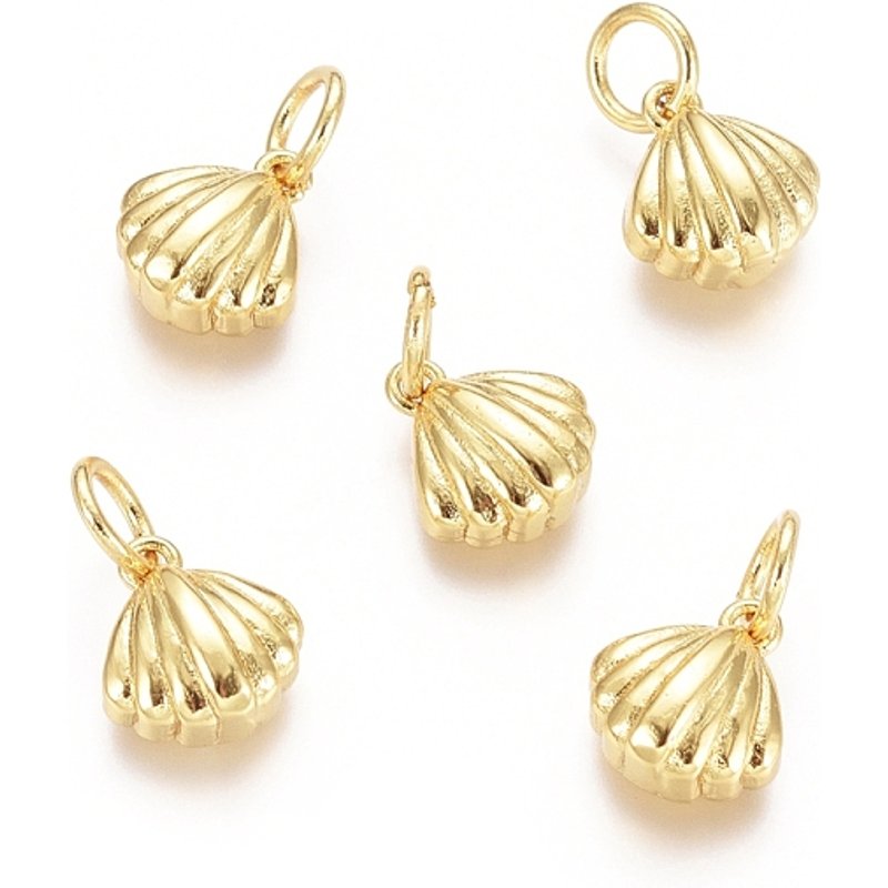 Brass Scallop Shell Charms with Jump Rings - Golden — Charms & Pendants
