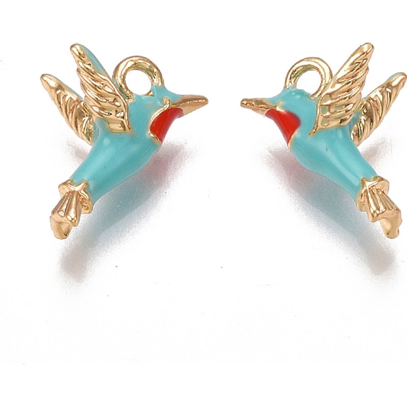 Charm en Émail de Laiton, Oiseau Bleu Ciel, Plaqué Or 18K — Breloques et pendentifs