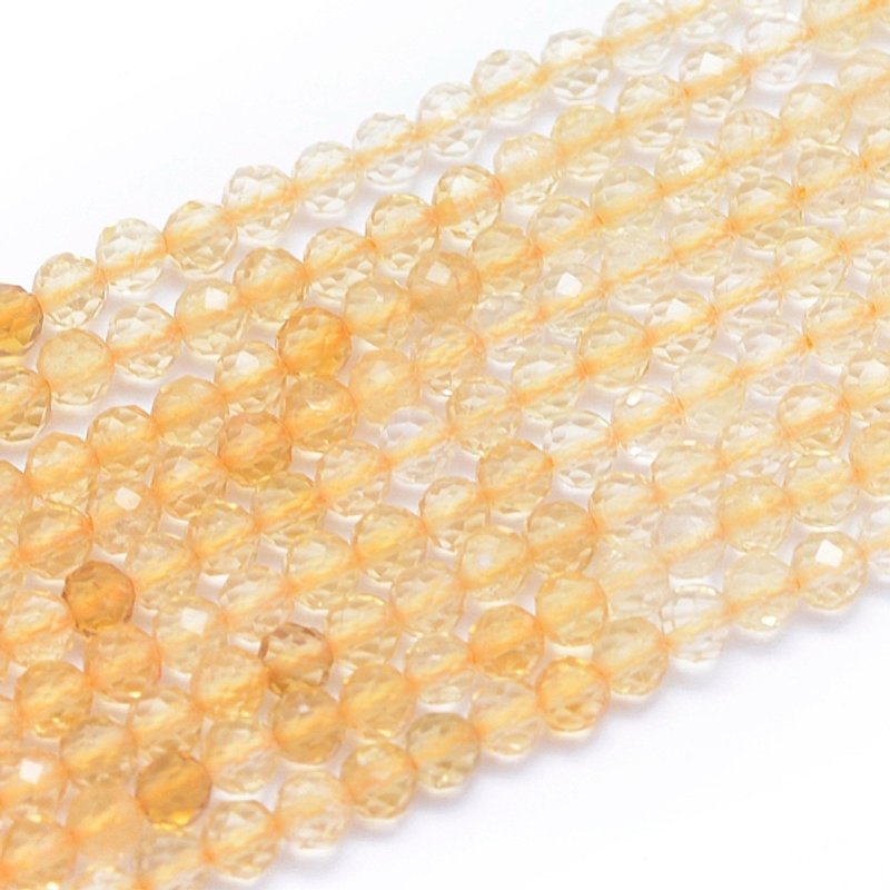 Natural Citrine Beads Strands, Faceted Round, 3-3.5mm, 110pcs — Jewelry Beads