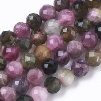 Brins de perles de tourmaline naturelle, rondes facettées, 4mm, 95pcs — Perles à bijoux