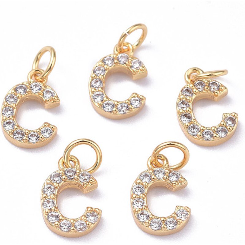 Brass Micro Pave Grade AAA Cubic Zirconia Charm, Letter C — Charms & Pendants