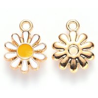 Charm en Émail en Alliage, Fleur, Or Clair et Blanc