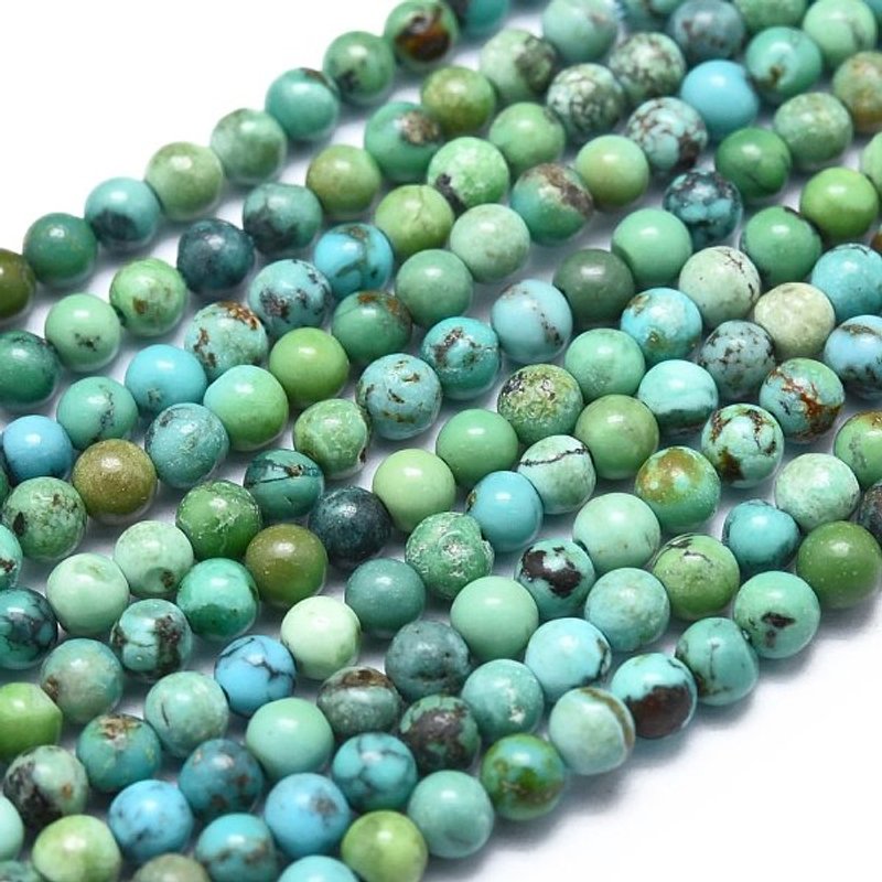 Fil de perles naturelles en turquoise, rondes, 3mm, 130pcs, 15.35 pouces — Perles à bijoux