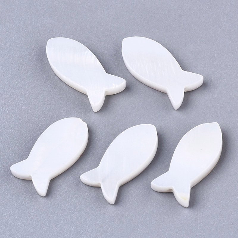 Perles Naturelles en Coquillage d'Eau Douce, Poisson, Blanc, 17x8.5x2.5-3mm — Perles à bijoux