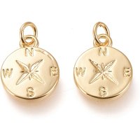 Charms en laiton en forme de boussole avec anneaux, plaqué or 18K