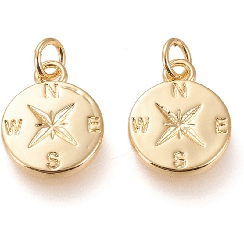 Charms en laiton en forme de boussole avec anneaux, plaqué or 18K — Breloques et pendentifs