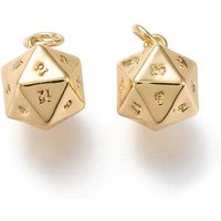 Brass 20 Sided Dice Charm with Jump Rings, 18K Gold Plated — Charms & Pendants
