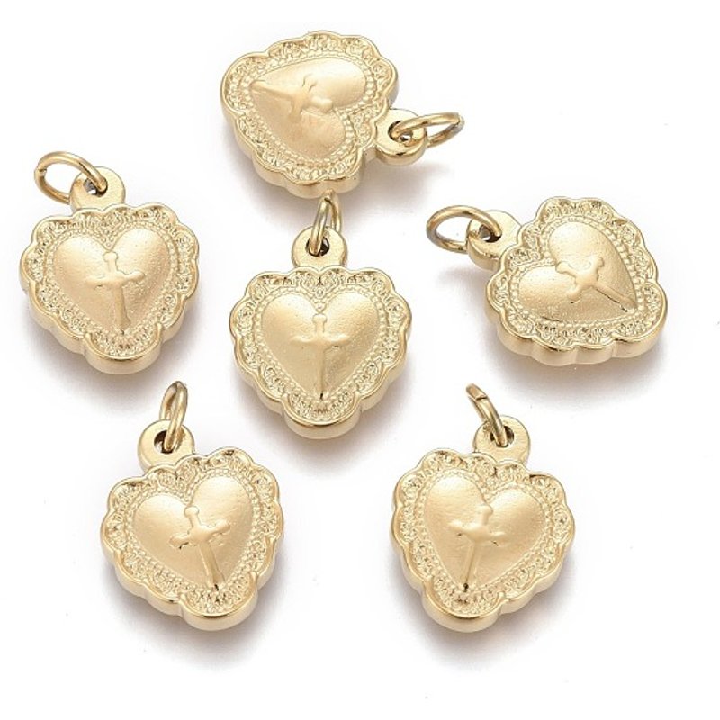 Ion Plating 316 Surgical Stainless Steel Crosslet Heart Charm — Charms & Pendants