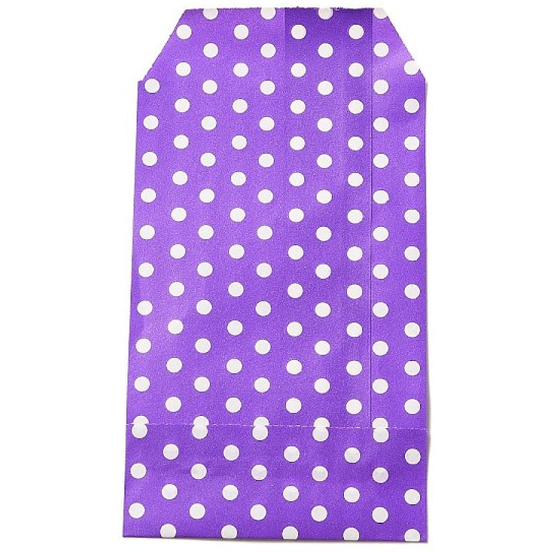 Sacs en papier Kraft, sans poignées, motif à pois blancs, violet — Rangement et présentation