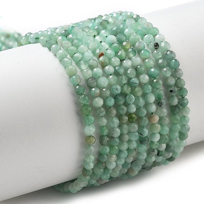 Natural Emerald Beads Strands, Round Faceted, 3mm, 0.7mm Hole — Jewelry Beads