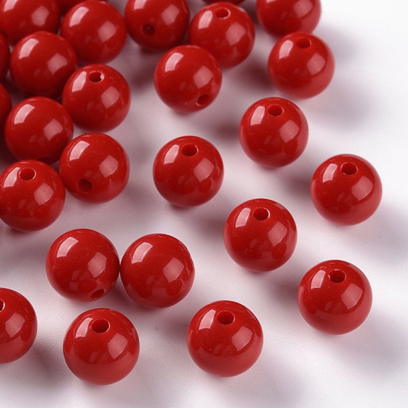 Perles Acryliques Opaques Rondes, FireBrick, 12x11mm, 566pcs/500g — Perles à bijoux