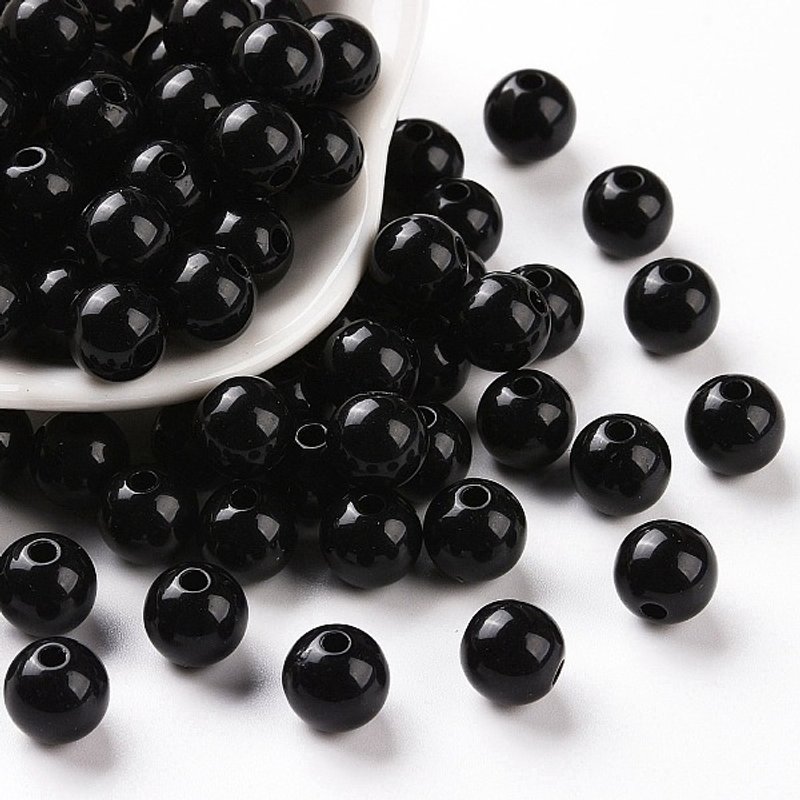 Perles Acryliques Opaques Noires Rondes, 8x7mm, 1745pcs/500g — Perles à bijoux