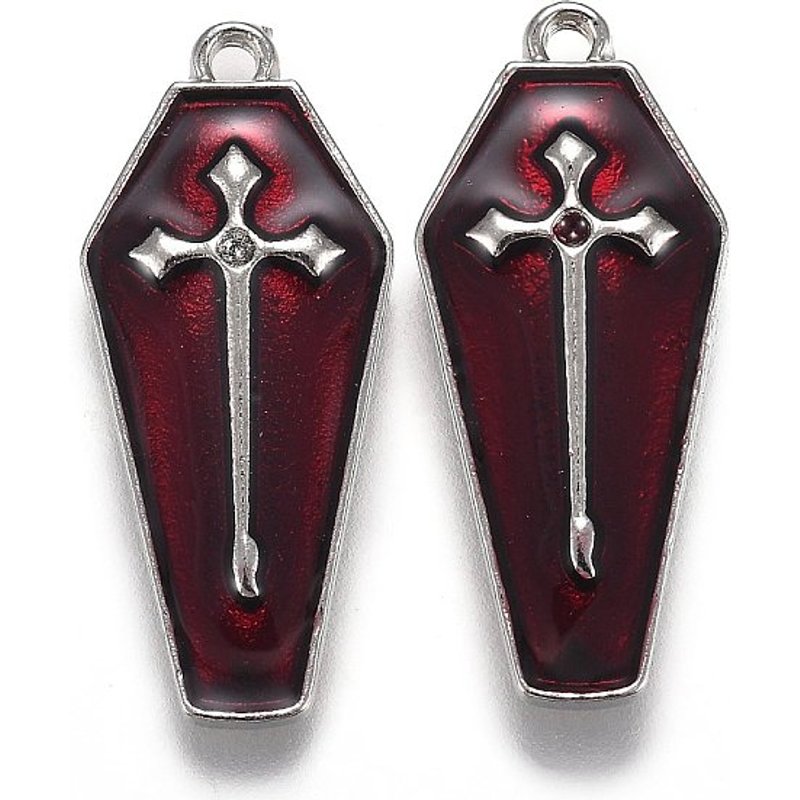Pendentif Thème Halloween Coffre Rouge avec Croix, Platine — Breloques et pendentifs