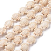 Fil de perles en turquoise synthétique teintée, tortue de mer, blanc floral — Perles à bijoux