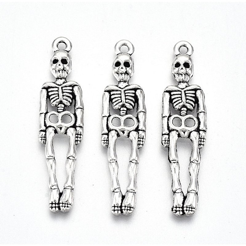 Tibetan Style Skeleton Alloy Pendant in Antique Silver — Charms & Pendants