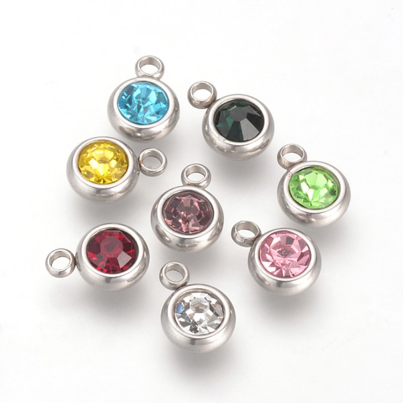 Charms en acier inoxydable 201 avec rhinestones - Couleurs mélangées — Breloques et pendentifs