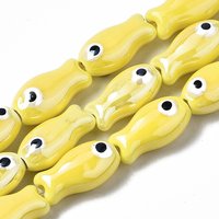 Handmade Porcelain Ceramic Beads Strands, Yellow Fish Design — Jewelry Beads