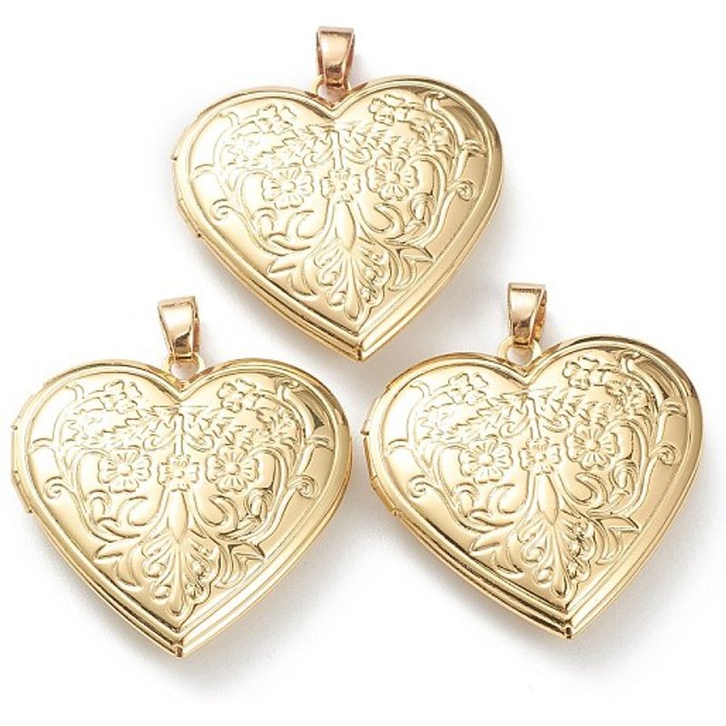 Brass Heart Locket Pendant, 18K Gold Plated Photo Frame — Charms & Pendants
