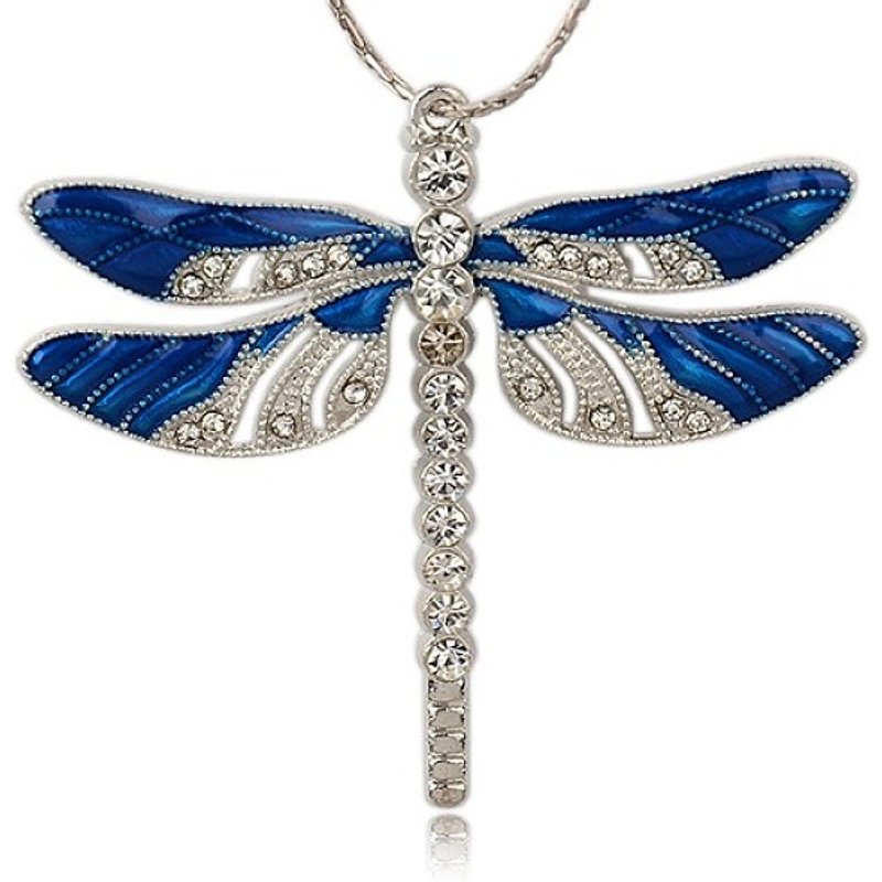 Alloy Enamel Dragonfly Pendant with Crystal Rhinestone, Royal Blue — Charms & Pendants