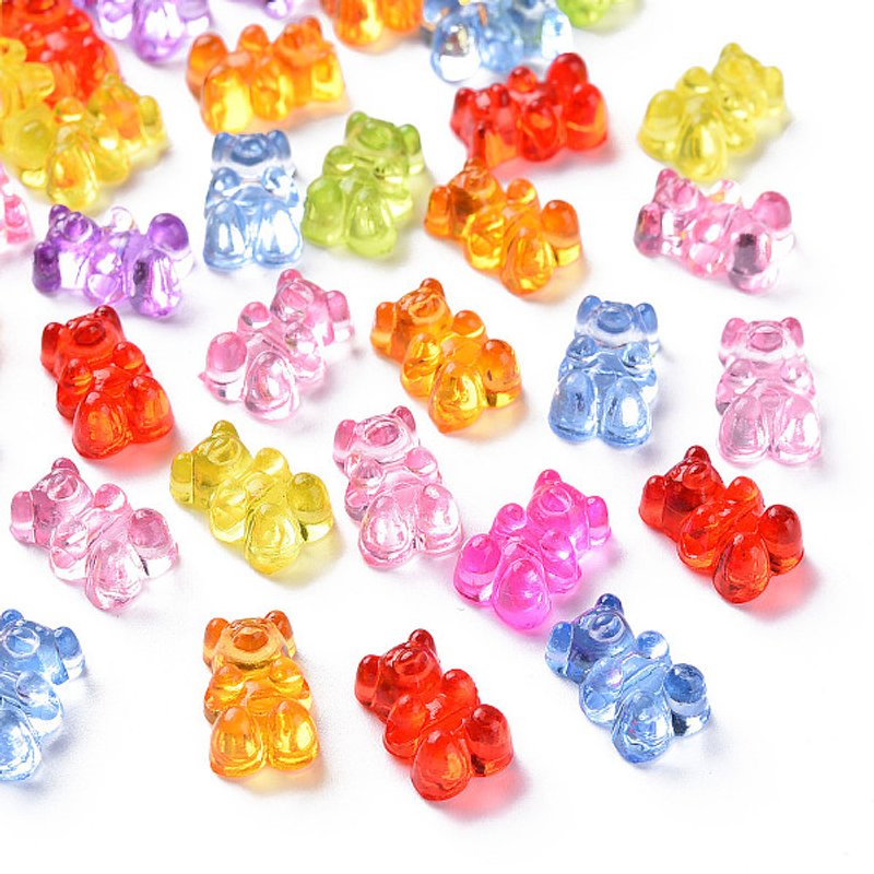 Transparent Acrylic Bear Beads, Mixed Colors, 12x8x6mm — Jewelry Beads