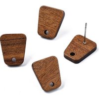 Walnut Wood Stud Earring Findings with Stainless Steel Pin, Trapezoid — Jewelry Findings