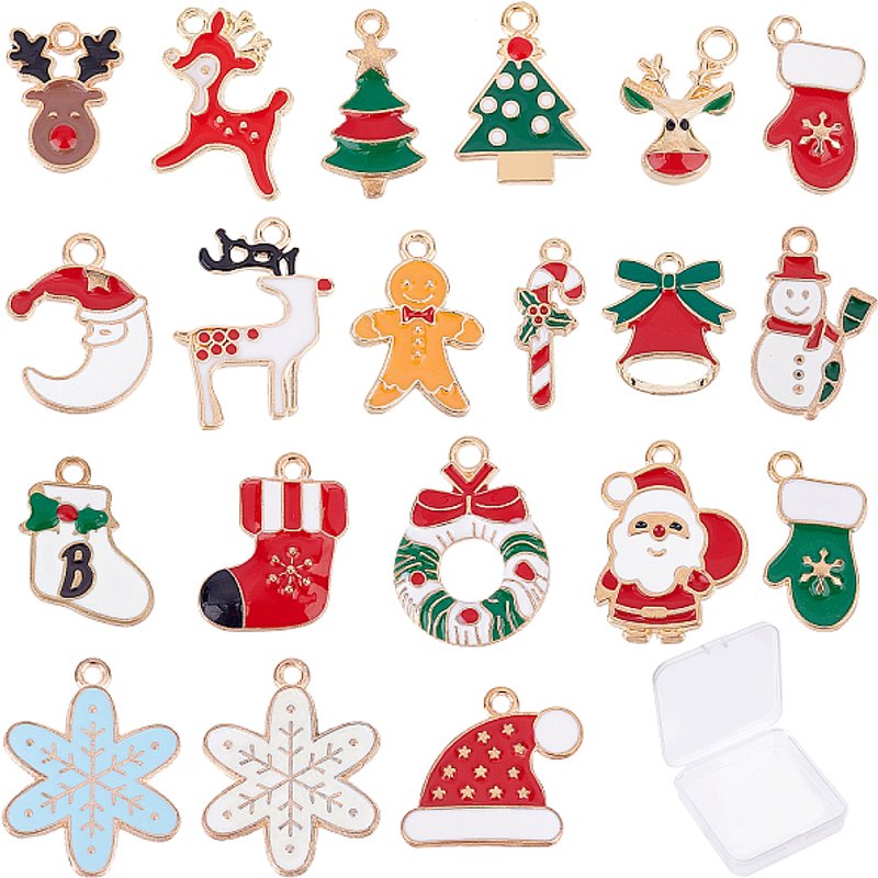 Ensemble de 40 Pcs de Pendentifs en Alliage Doré Clair Émaillé pour Noël — Breloques et pendentifs