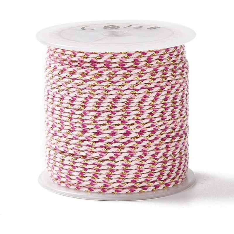Corde de polycoton 4 brins avec fil doré pour projets de macramé, corail clair