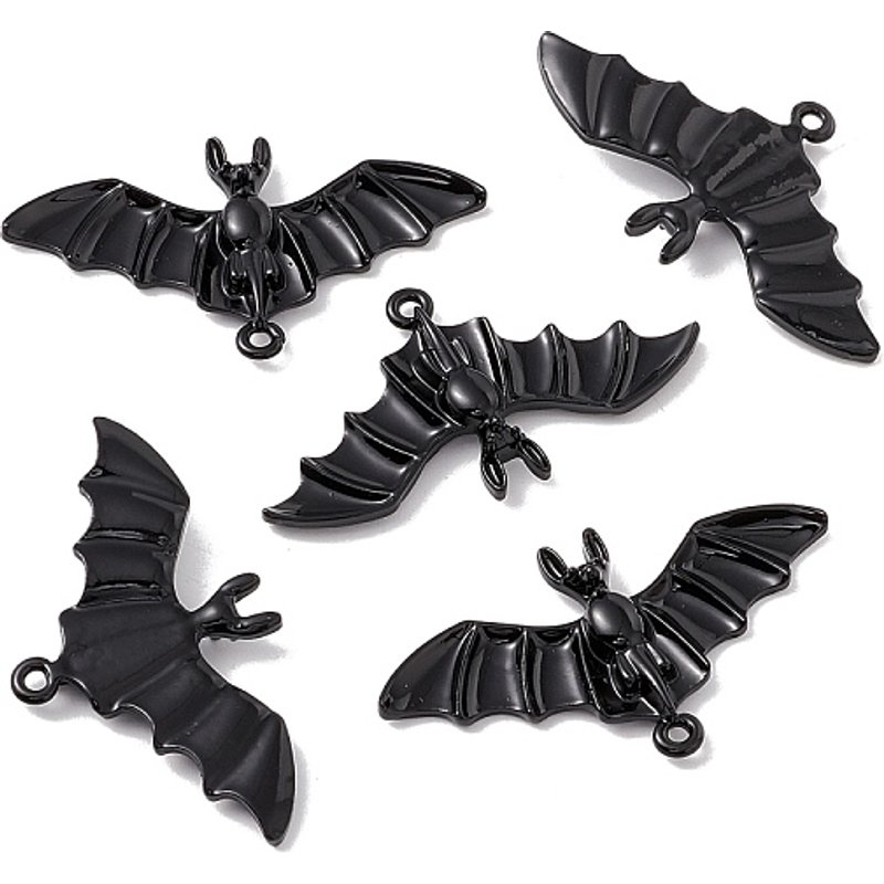 Pendentif en Émail Alliage Halloween, Chauve-souris, Noir, 22.5x41.5mm — Breloques et pendentifs