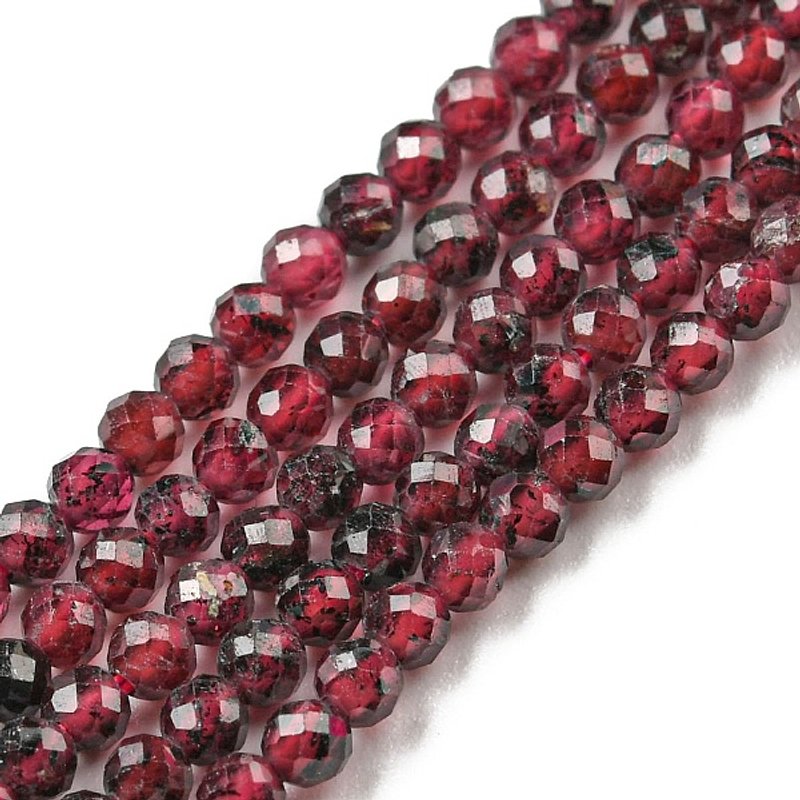 Brins de Perles de Grenat Naturel, Ronde Facettée, 2mm, 192pcs — Perles à bijoux