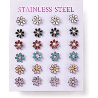 Boucles d'oreilles en émail fleuri à paillettes de couleur mixte — Bijoux fantaisie