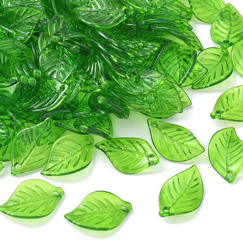 Pendentifs en acrylique transparent en forme de feuille, vert lime, 17.5x11mm — Breloques et pendentifs