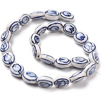 Brins de Perles en Porcelaine Bleue et Blanche avec Motif Floral