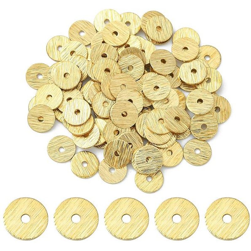 Perles de séparation en laiton, perles heishi plaquées, rondes/disques, dorées — Perles à bijoux