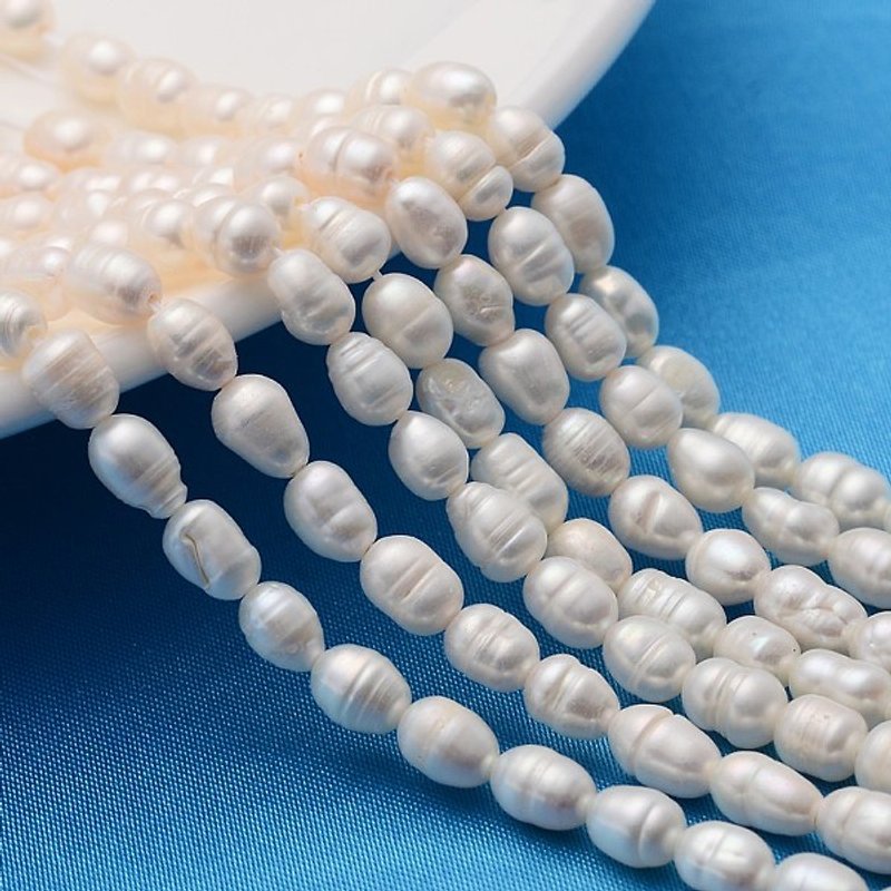Fil de Perles de Culture d'Eau Douce Naturelles Grade A, Perles de Riz Blanches — Perles à bijoux