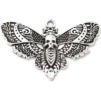 Alloy Pendant, Skull & Moth in Antique Silver — Charms & Pendants