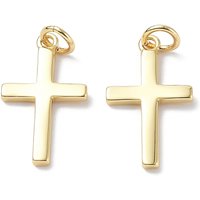 Pendentif Croix en Laiton avec Anneau, Plaqué Or 18K — Breloques et pendentifs