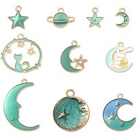 10Pcs Alloy Enamel Pendants - Moon & Star Designs