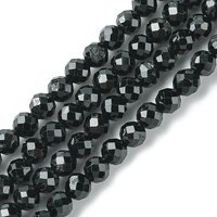 Brins de Perles de Tourmaline Noire Naturelle, Ronde Facettée 4mm